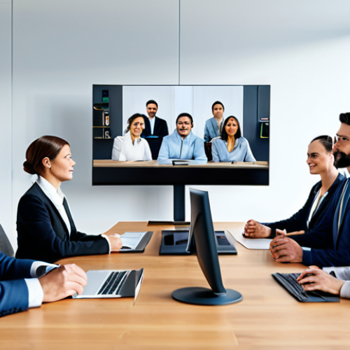 Remote Team Communication**

"A diverse team of professionals participating in a video conference call, fully clothed in business attire, safe for work, modern office background, appropriate content, perfect anatomy, natural proportions, professional lighting, high resolution, modest clothing, family-friendly."

**