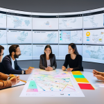 원격 협업 도구를 통한 혁신적인 아이디어 생성 - **Immersive Virtual Whiteboard Collaboration:** A vibrant, dynamic overhead shot capturing a diverse...