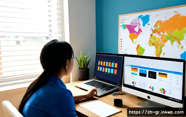 원격 협업 도구의 데이터 분석 기능 활용하기 - Photorealistic modern home office, diverse remote team members collaborating through a large video c...